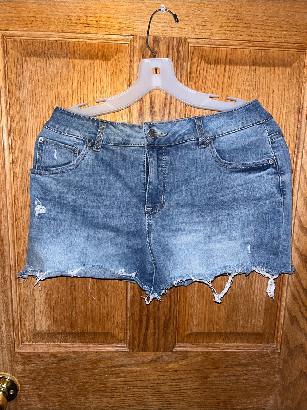 Time and Tru Distressed Light Blue Denim Shorts